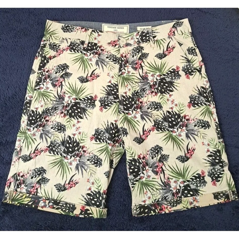 Vintage Genes 1891 Shorts Men's 34W Slim Fit Original Flat Front Tropical Print